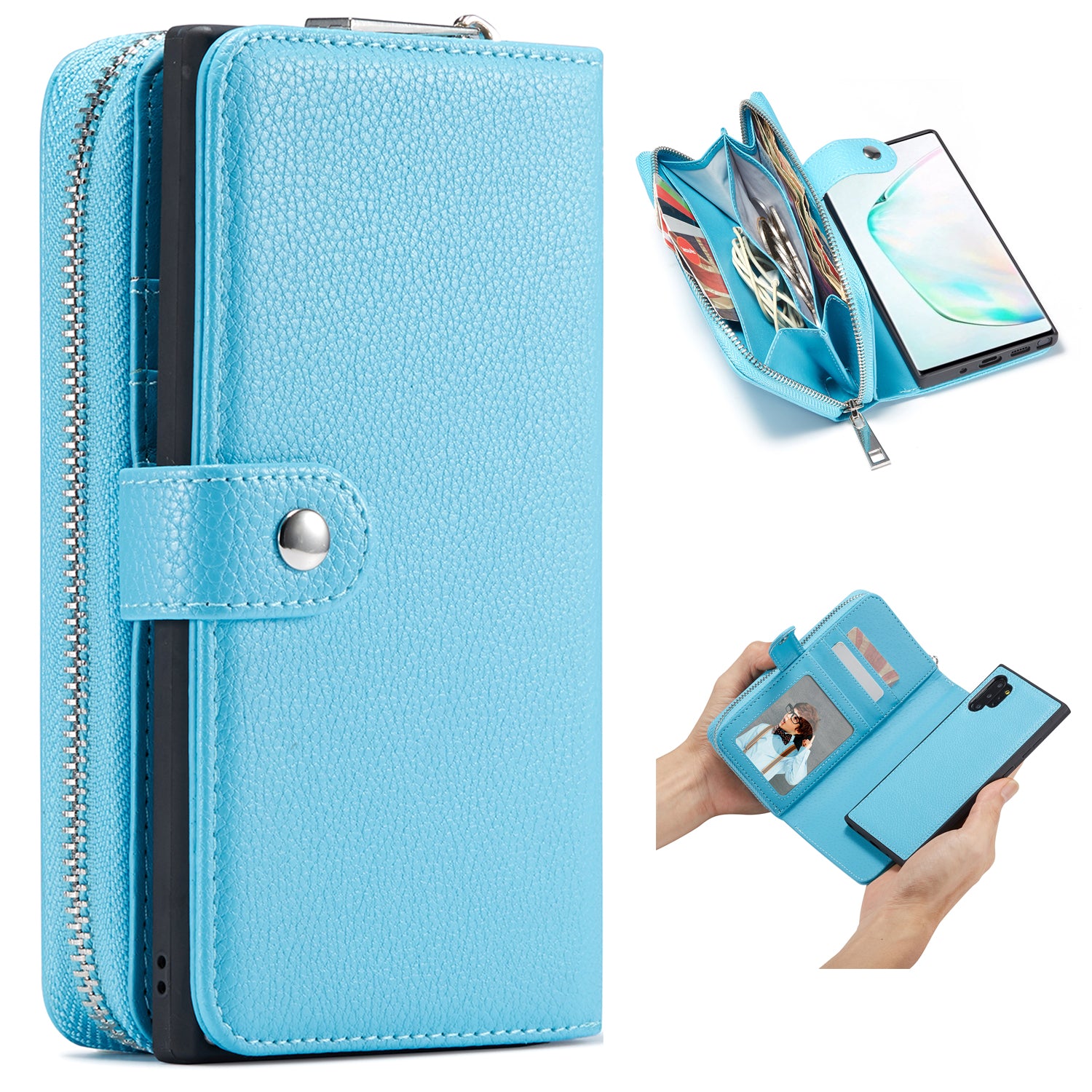 Samsung Note 10 Case Zipper Wallet (LightBlue)