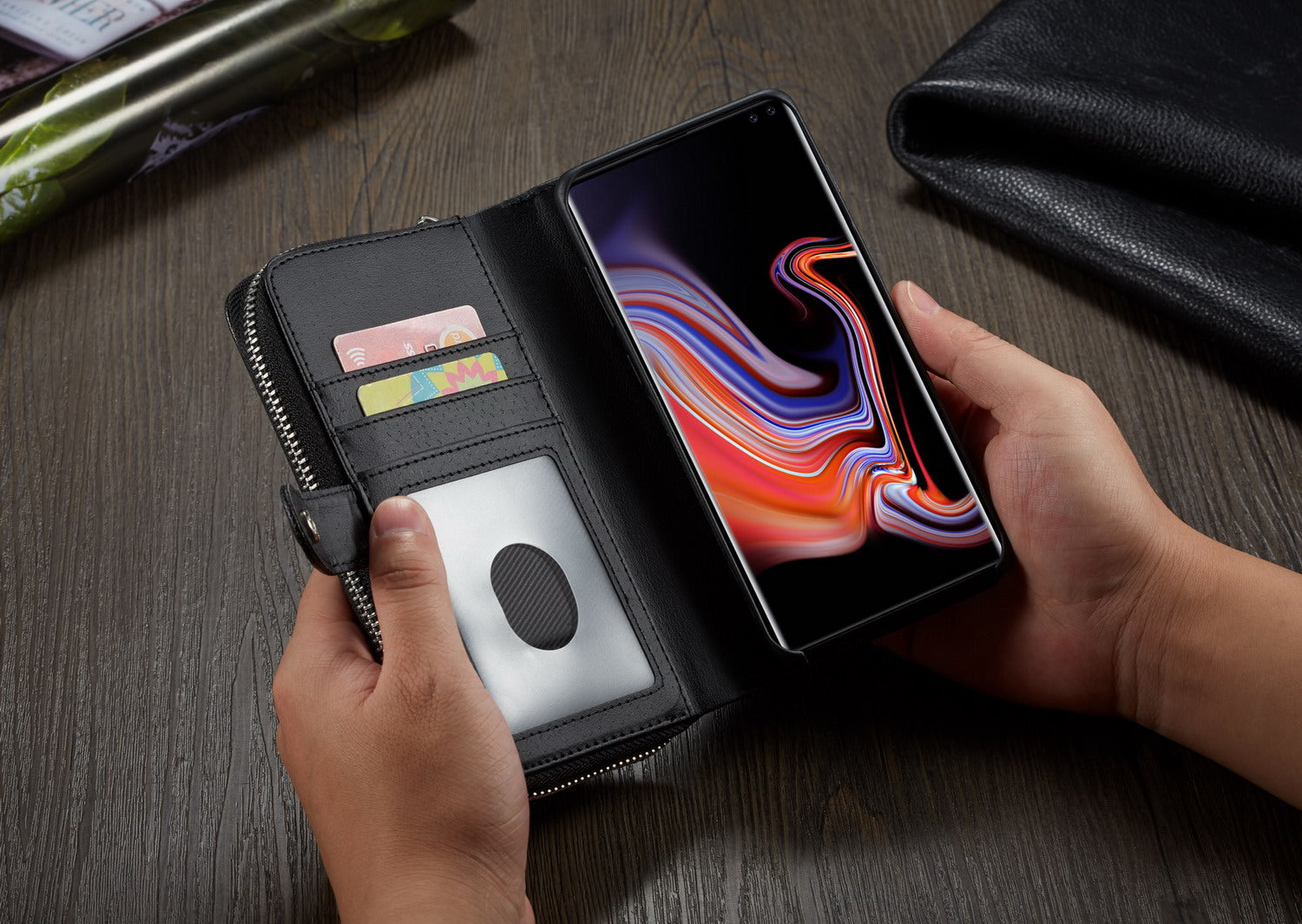 Samsung S10E Case Zipper Wallet (Black)