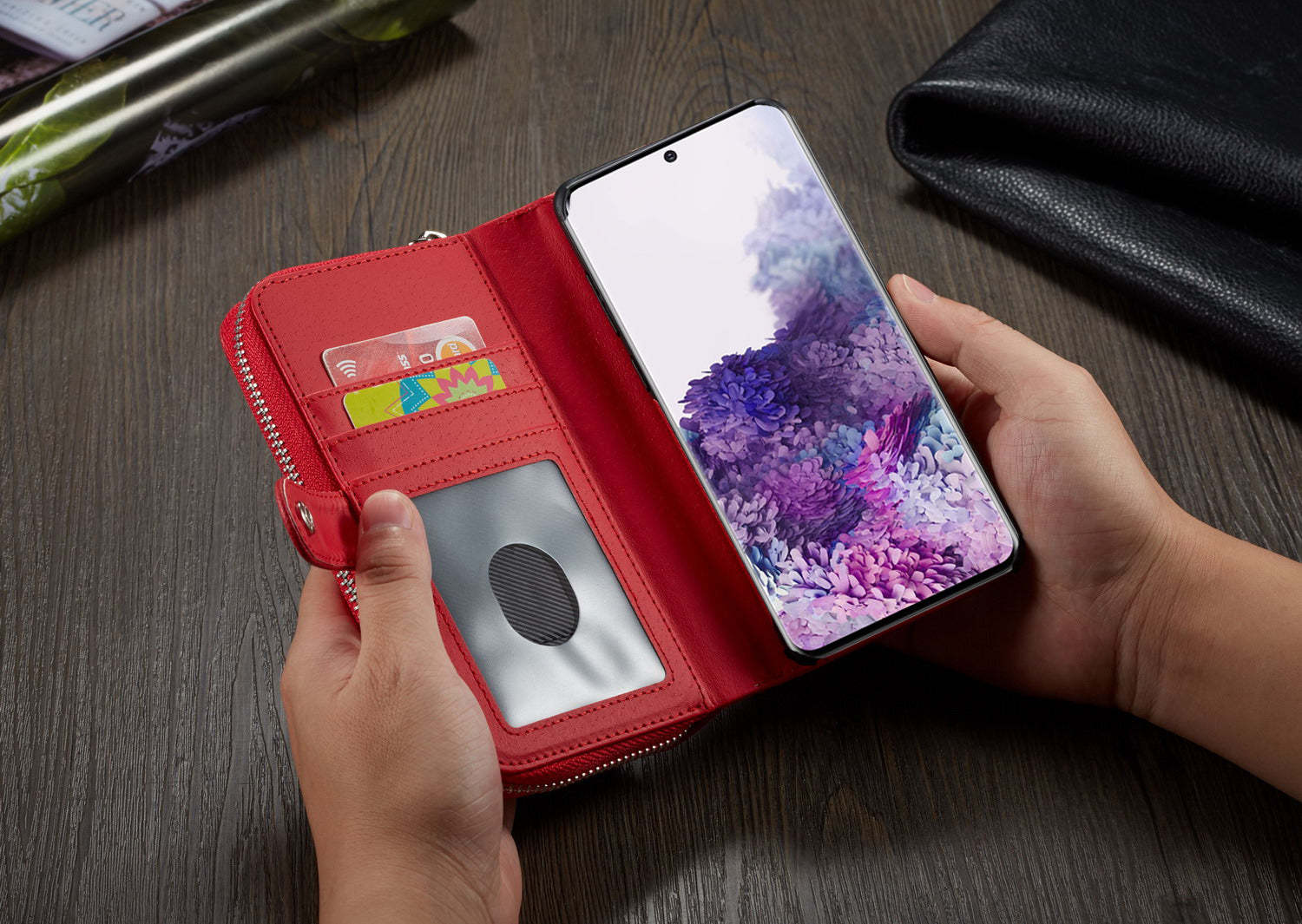 Samsung S20 Case Zipper Wallet (Red)