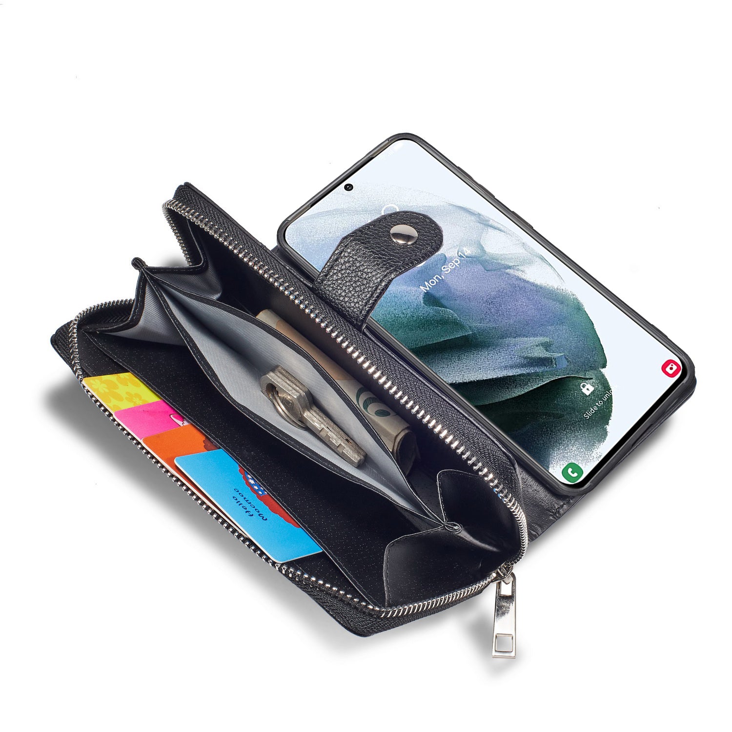 Samsung S21 Plus Case Zipper Wallet (Black)