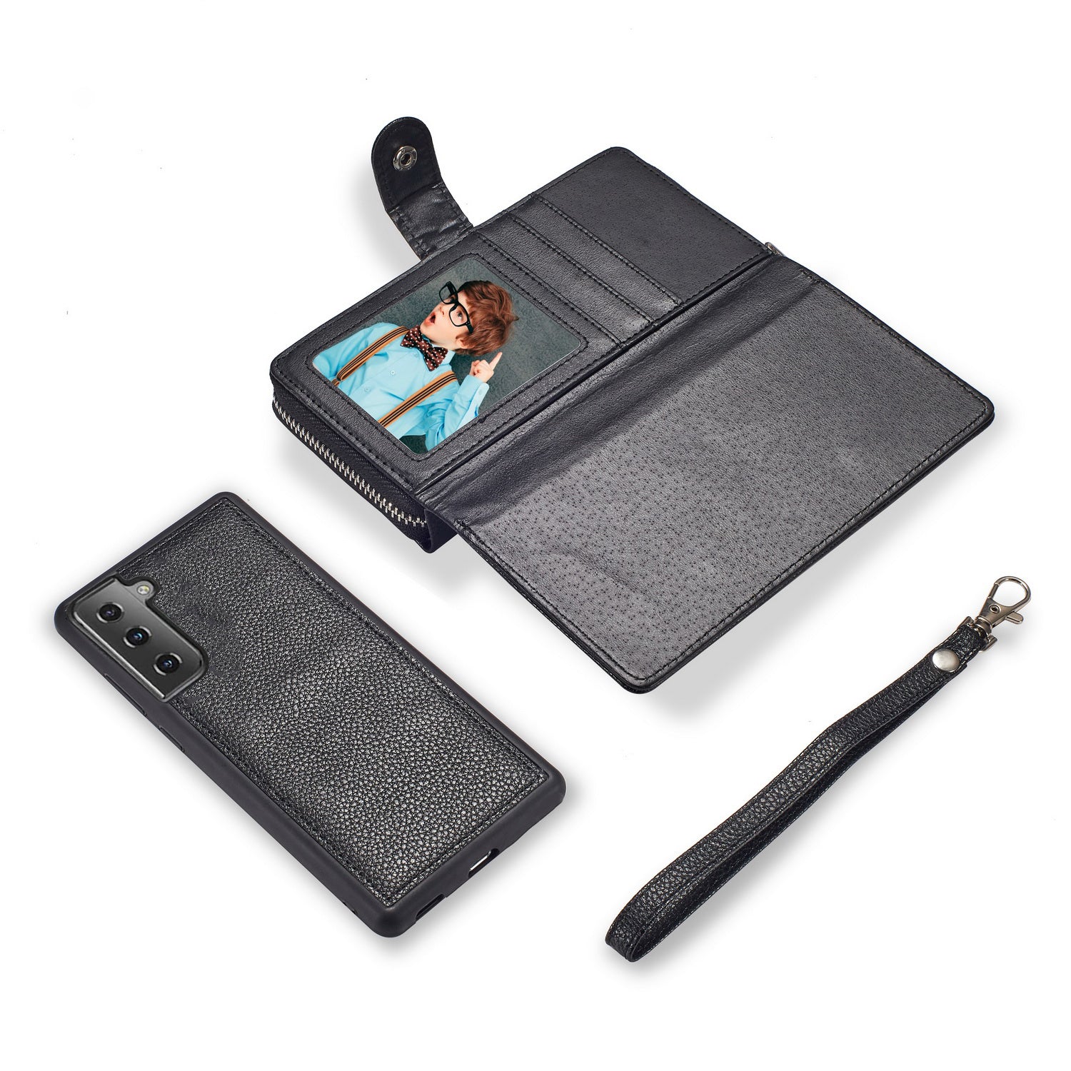 Samsung S21 Plus Case Zipper Wallet (Black)