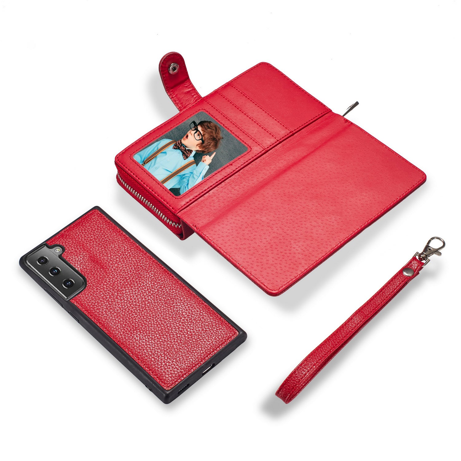 Samsung S21 Case Zipper Wallet (Red)