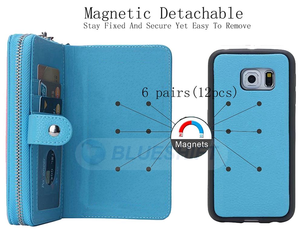 Samsung S6 Case Zipper Wallet (LightBlue)