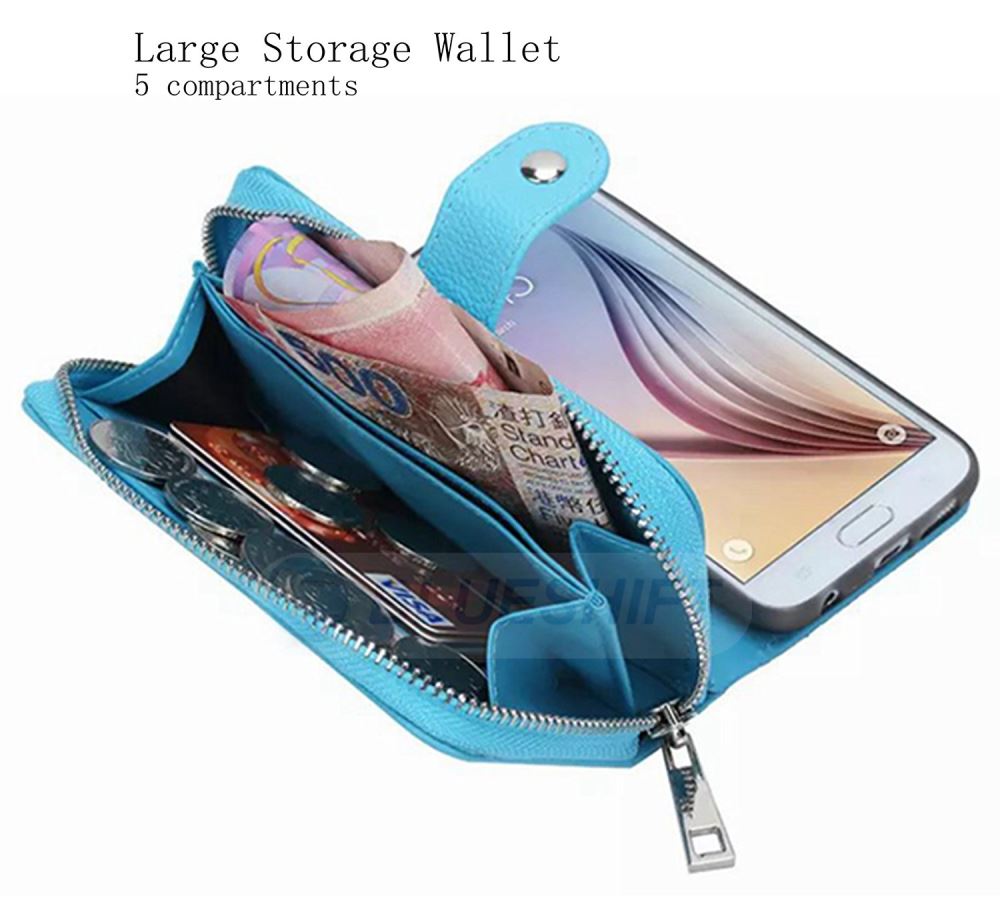 Samsung S6 Case Zipper Wallet (LightBlue)