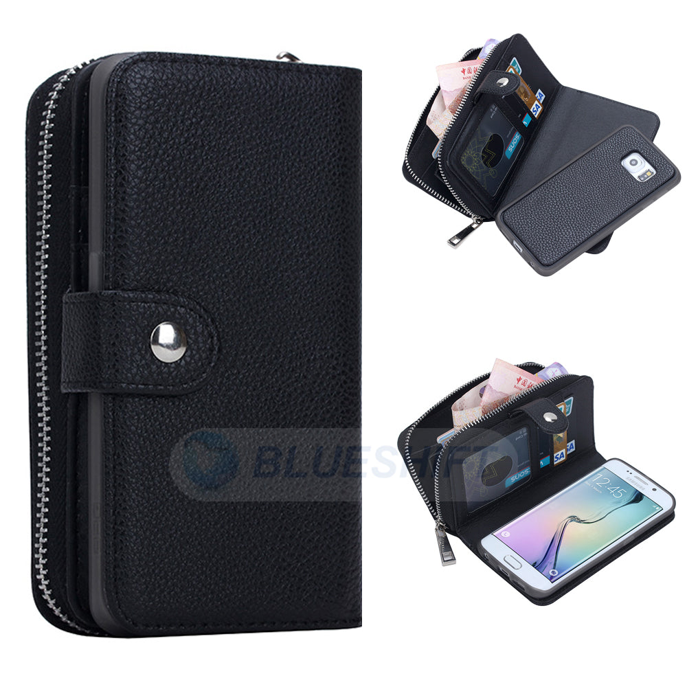 Samsung S6 Edge Case Zipper Wallet (Black)