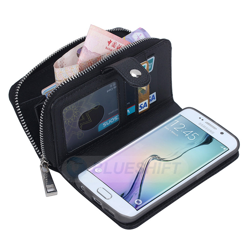 Samsung S6 Edge Case Zipper Wallet (Black)