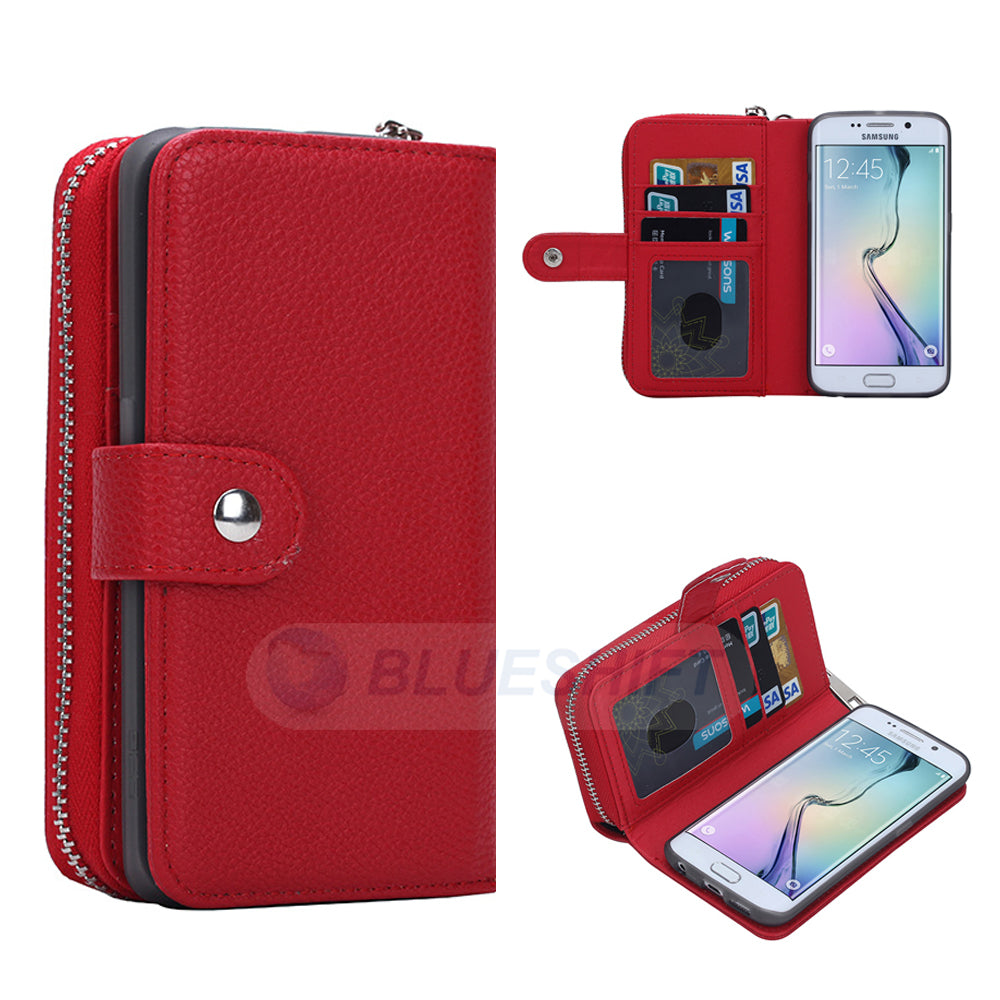 Samsung S6 Edge Case Zipper Wallet (Red)