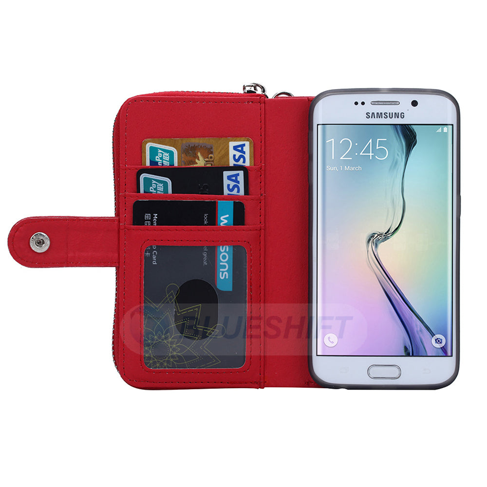 Samsung S6 Edge Plus Case Zipper Wallet (Red)