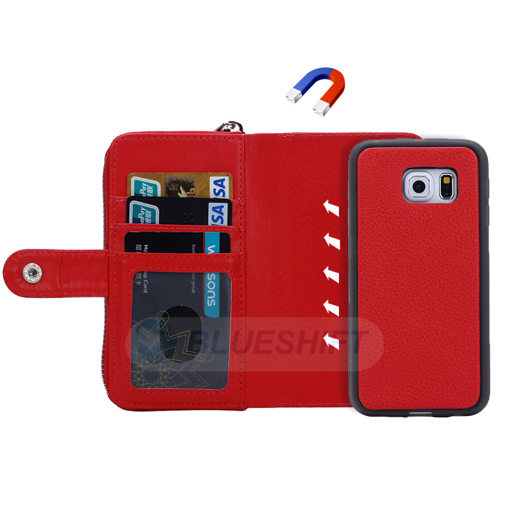 Samsung S6 Edge Case Zipper Wallet (Red)