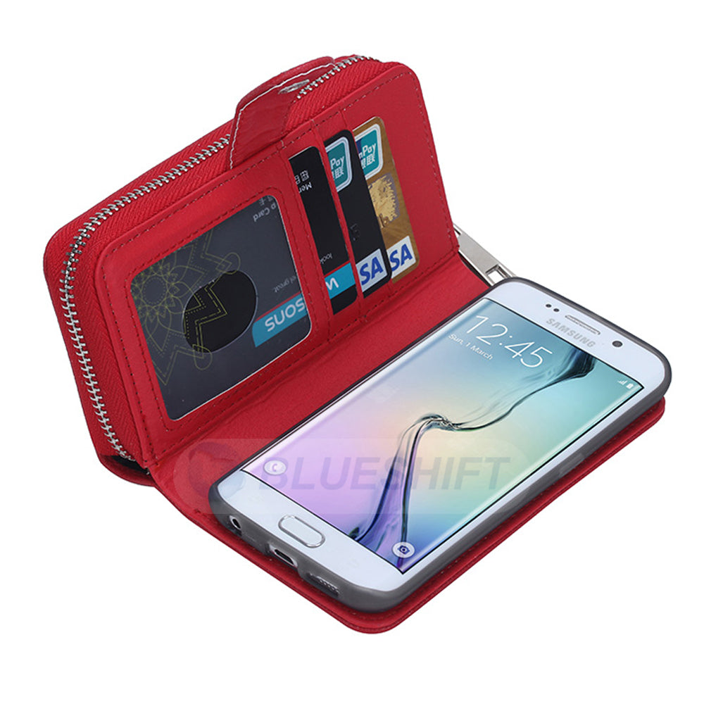 Samsung S6 Edge Plus Case Zipper Wallet (Red)