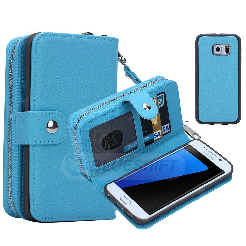 Samsung S7 Edge Case Zipper Wallet (LightBlue)