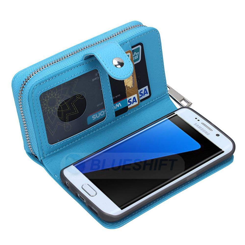 Samsung S7 Edge Case Zipper Wallet (LightBlue)