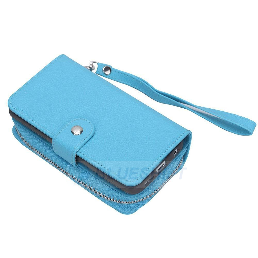 Samsung S7 Edge Case Zipper Wallet (LightBlue)