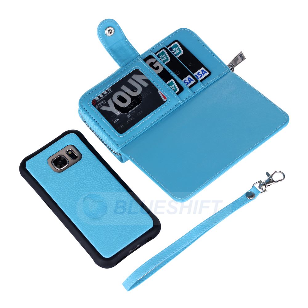 Samsung S7 Edge Case Zipper Wallet (LightBlue)