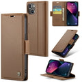iPhone 14 CaseMe 023 Wallet Flip Cover, RFID Protection, Card Holder - Brown