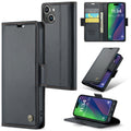 iPhone 15 Plus CaseMe 023 Wallet Flip Cover, RFID Protection, Card Holder - Black