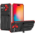 iPhone 16 Plus Heavy Duty Kickstand Card Holder Case Shockproof Red - Red