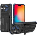 iPhone 16 Plus Heavy Duty Kickstand Card Holder Case Shockproof Navy - Navy