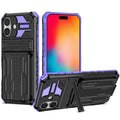 iPhone 16 Plus Heavy Duty Kickstand Card Holder Case Shockproof Purple - Purple