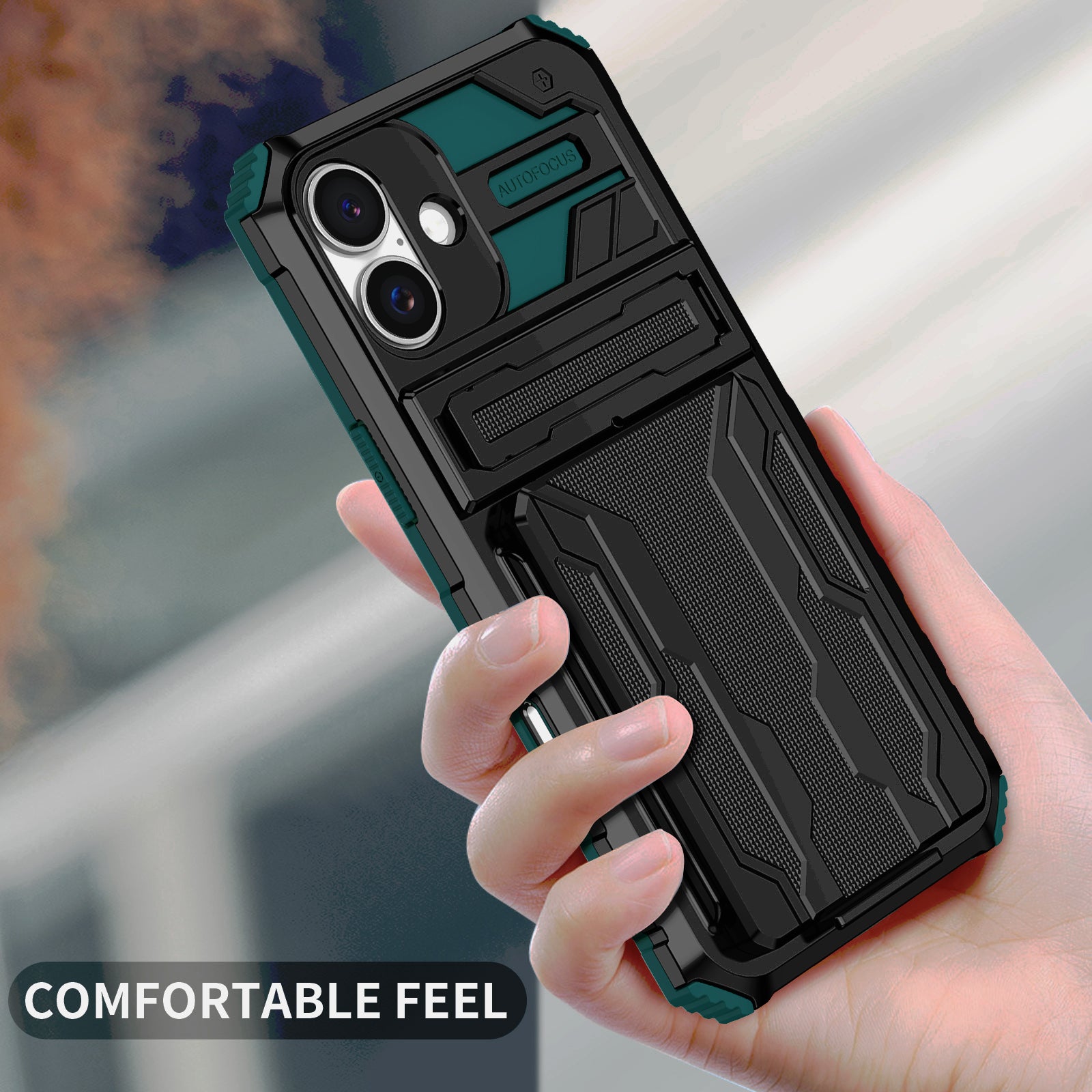 iPhone 16 Heavy Duty Kickstand Card Holder Case Shockproof Teal