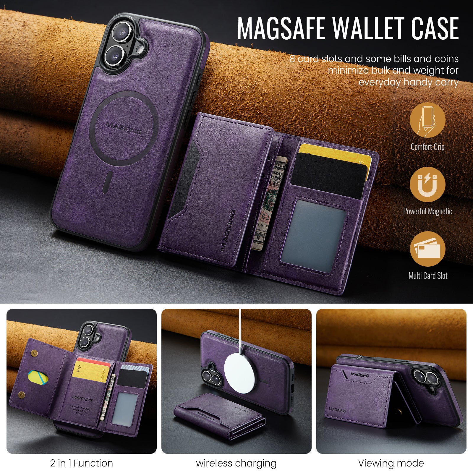 iPhone 16 Plus DG.Ming MagSafe Wallet Case (Purple)