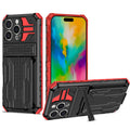 iPhone 16 Pro Heavy Duty Kickstand Card Holder Case Shockproof Red - Red