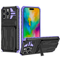 iPhone 16 Pro Heavy Duty Kickstand Card Holder Case Shockproof Purple - Purple