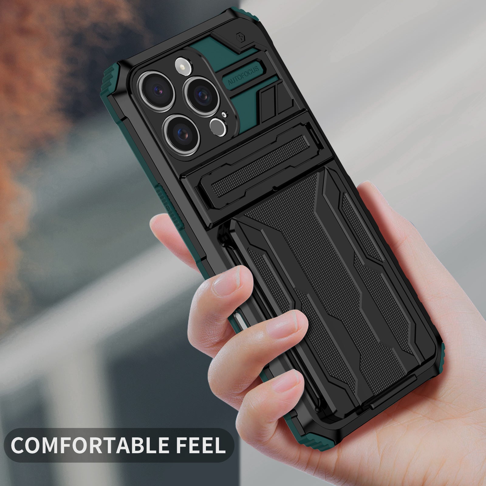 iPhone 16 Pro Max Heavy Duty Kickstand Card Holder Case Shockproof Teal