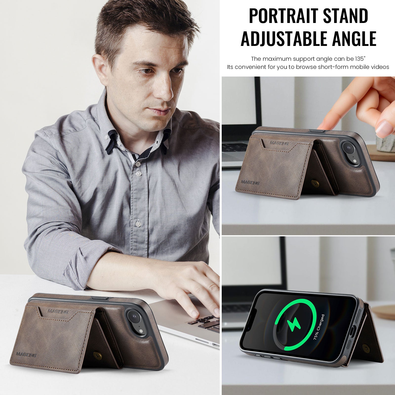 iPhone 16e DG.Ming MagSafe Wallet Case [Coffee]