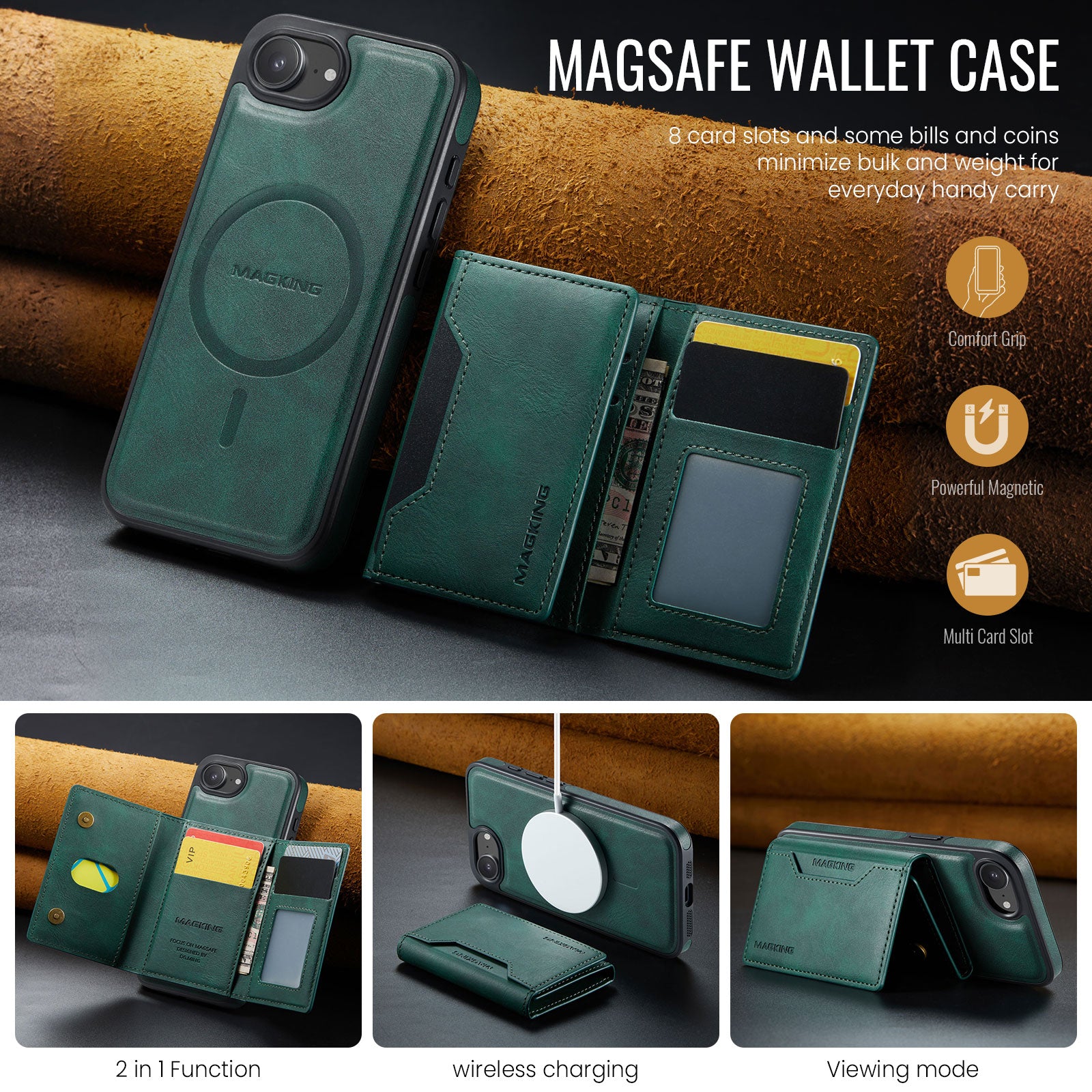 iPhone 16e DG.Ming MagSafe Wallet Case [Green]