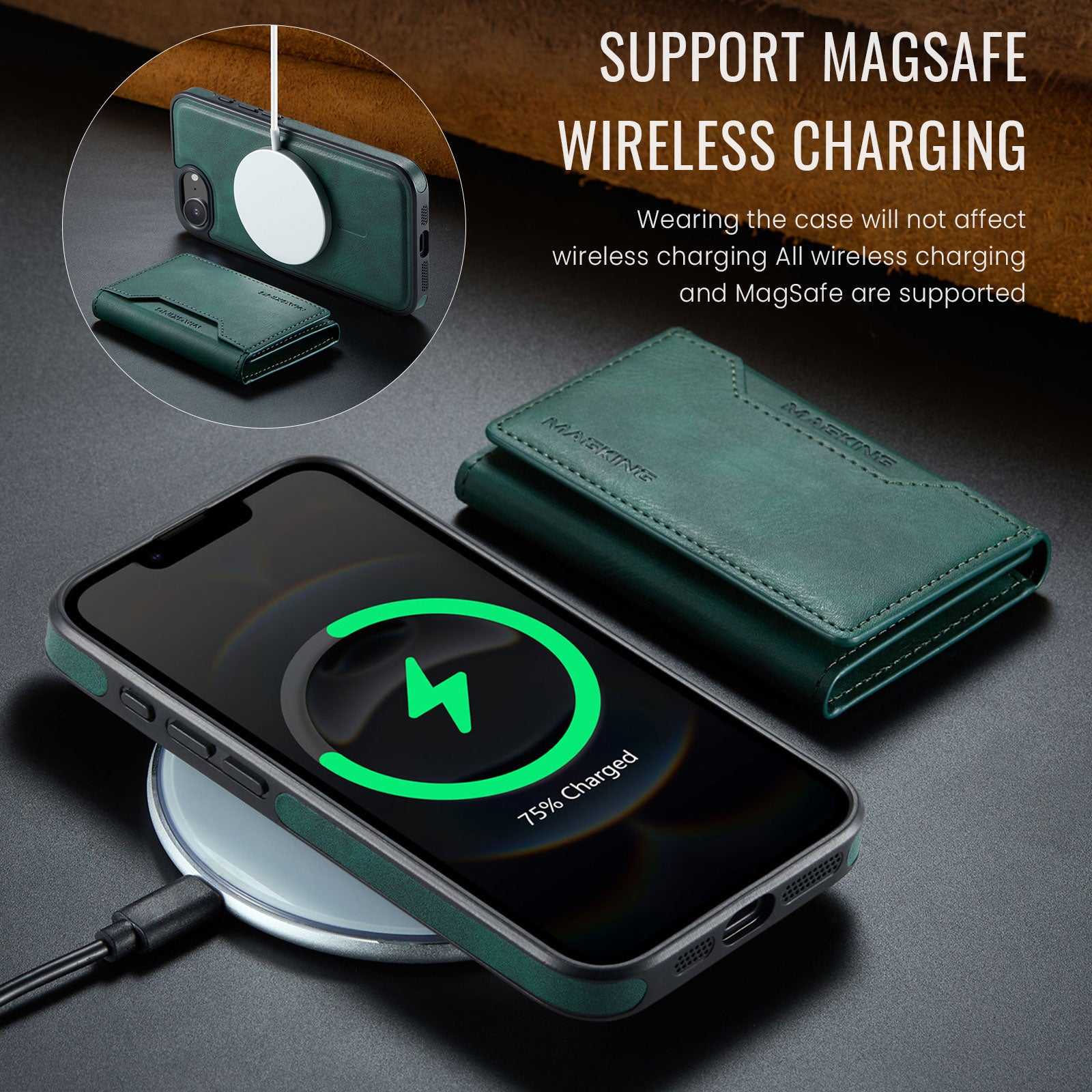 iPhone 16e DG.Ming MagSafe Wallet Case [Green]