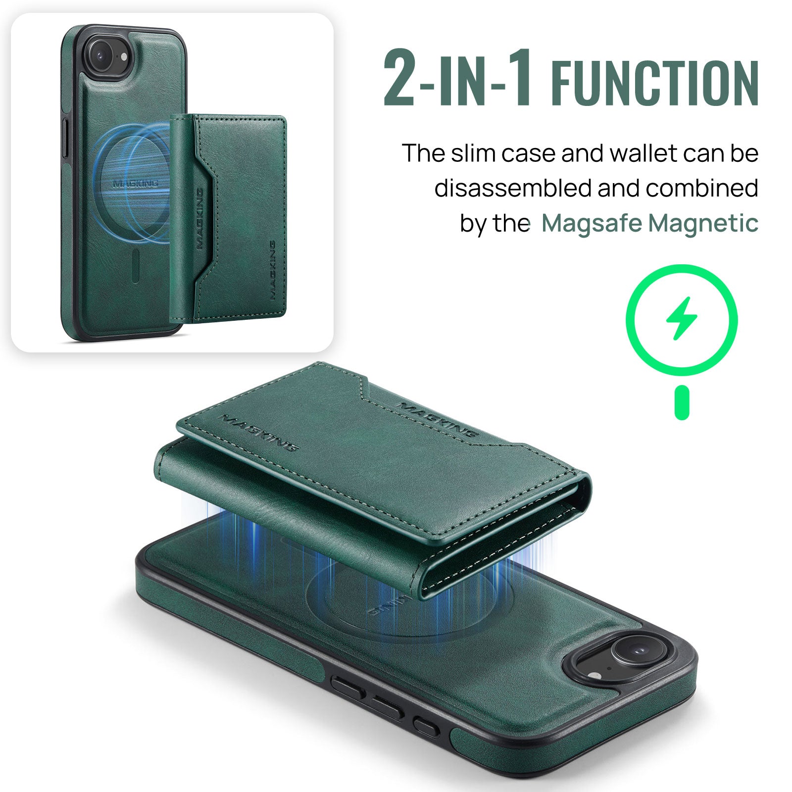 iPhone 16e DG.Ming MagSafe Wallet Case [Green]
