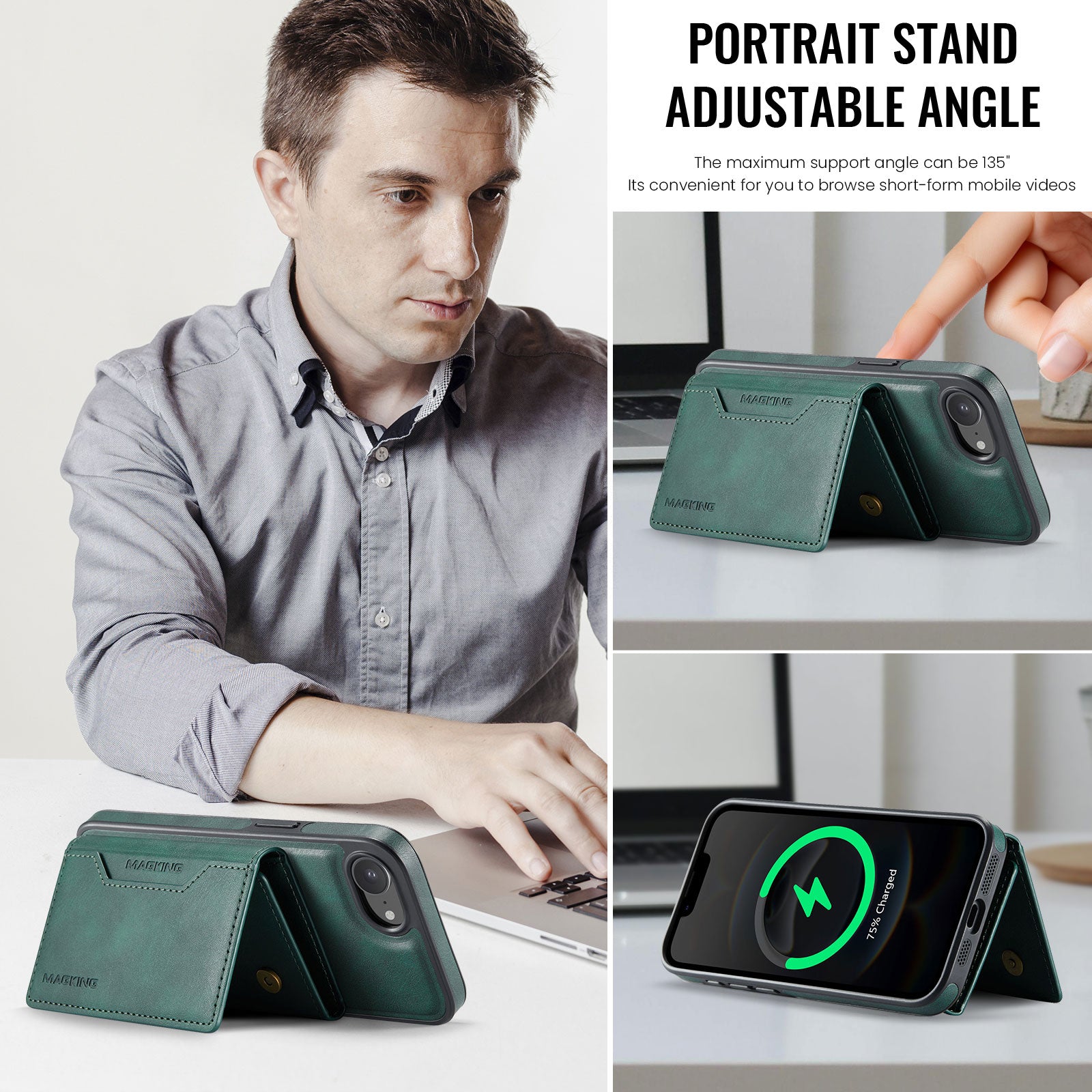 iPhone 16e DG.Ming MagSafe Wallet Case [Green]