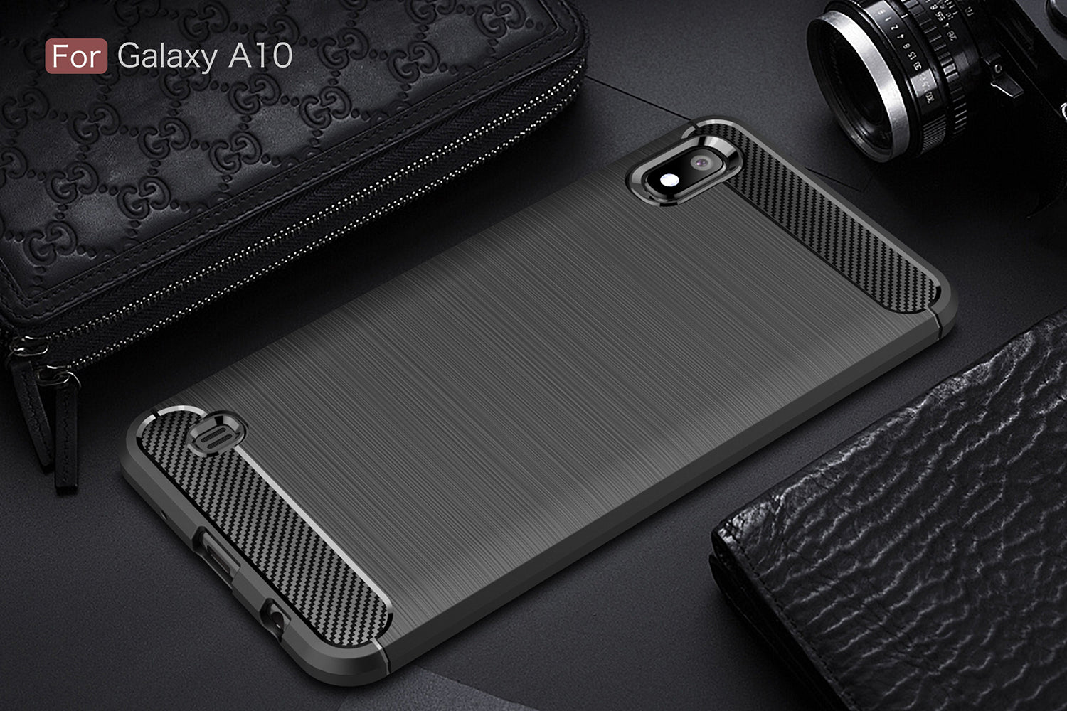 Samsung A10 Carbon Fibre TPU Case Slim Shockproof Cover Black