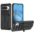 Google Pixel 9 Heavy Duty Kickstand Card Holder Case Shockproof Black - Black