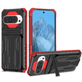 Google Pixel 9 Heavy Duty Kickstand Card Holder Case Shockproof Red - Red