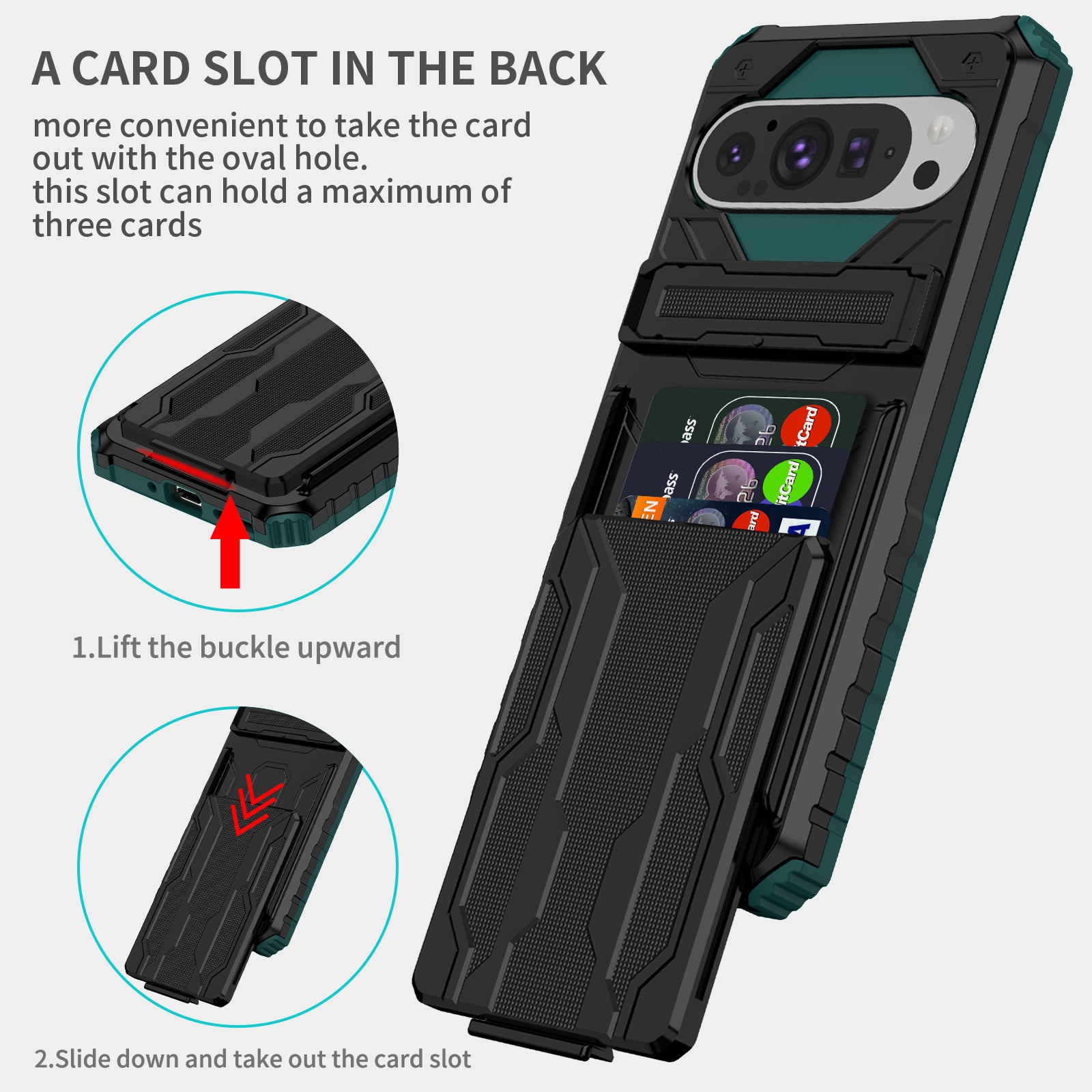 Google Pixel 9 Heavy Duty Kickstand Card Holder Case Shockproof Teal