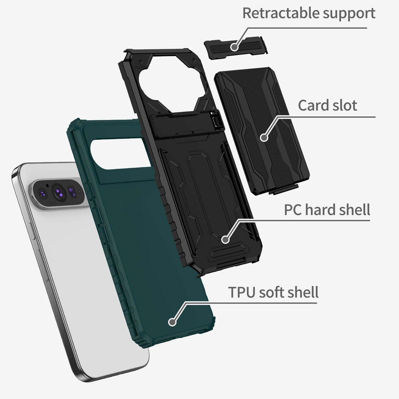 Google Pixel 9 Heavy Duty Kickstand Card Holder Case Shockproof Teal