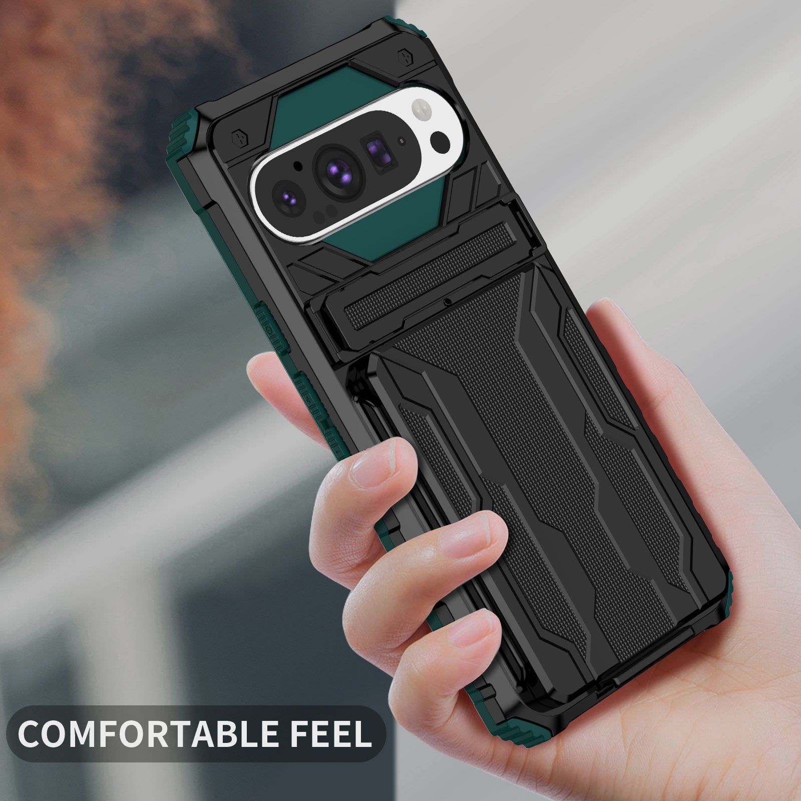 Google Pixel 9Pro Heavy Duty Kickstand Card Holder Case Shockproof Teal