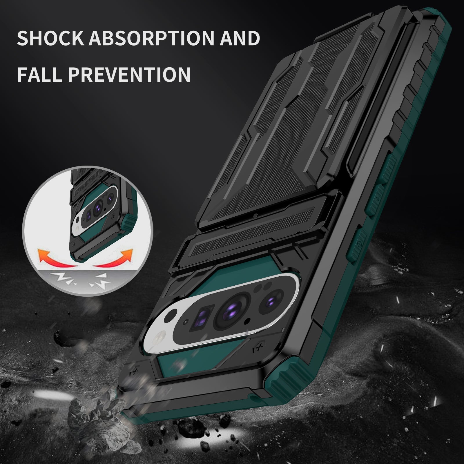Google Pixel 9Pro Heavy Duty Kickstand Card Holder Case Shockproof Teal