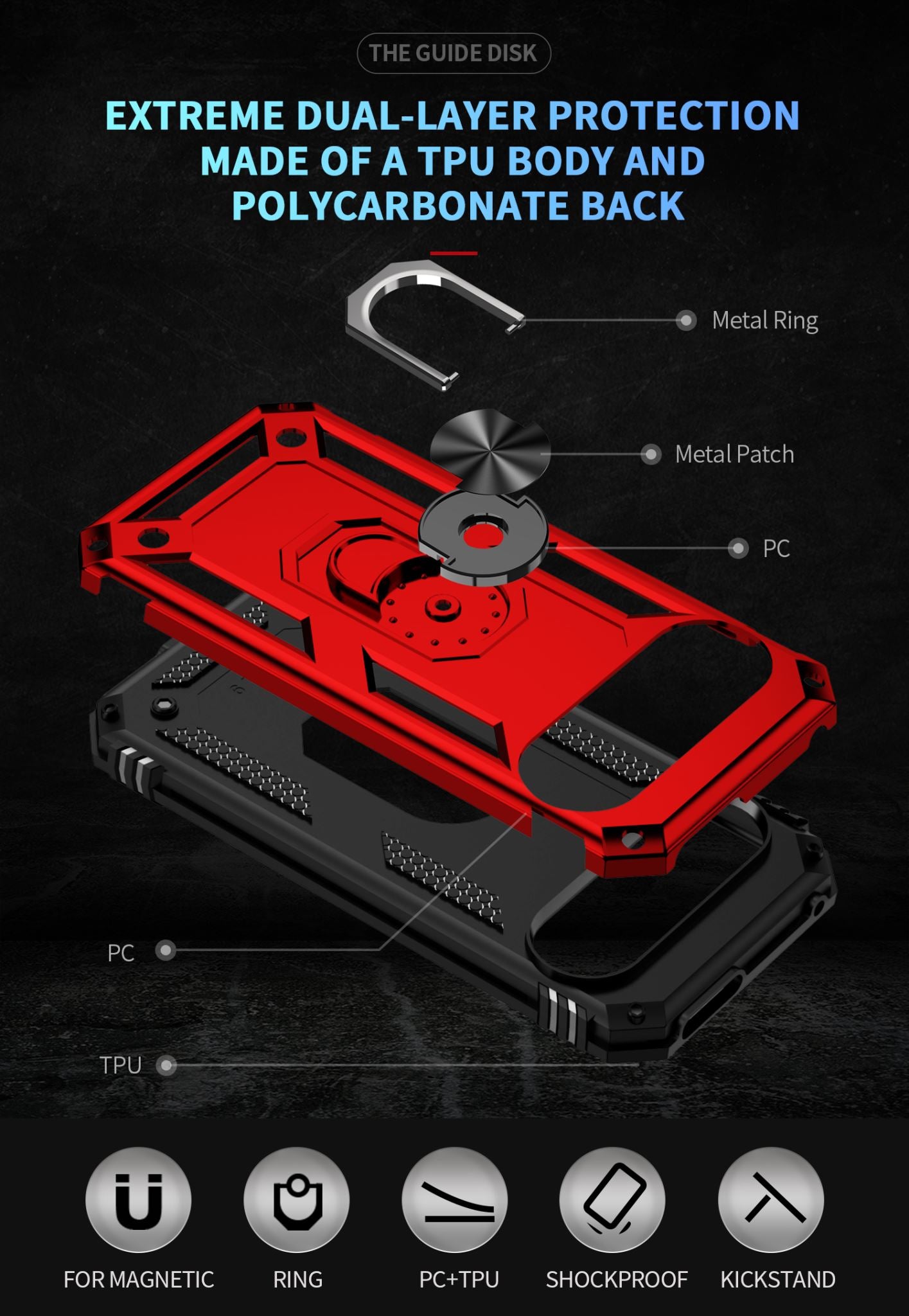 Google Pixel 9 Pro Military Armour Ring Case [Red]