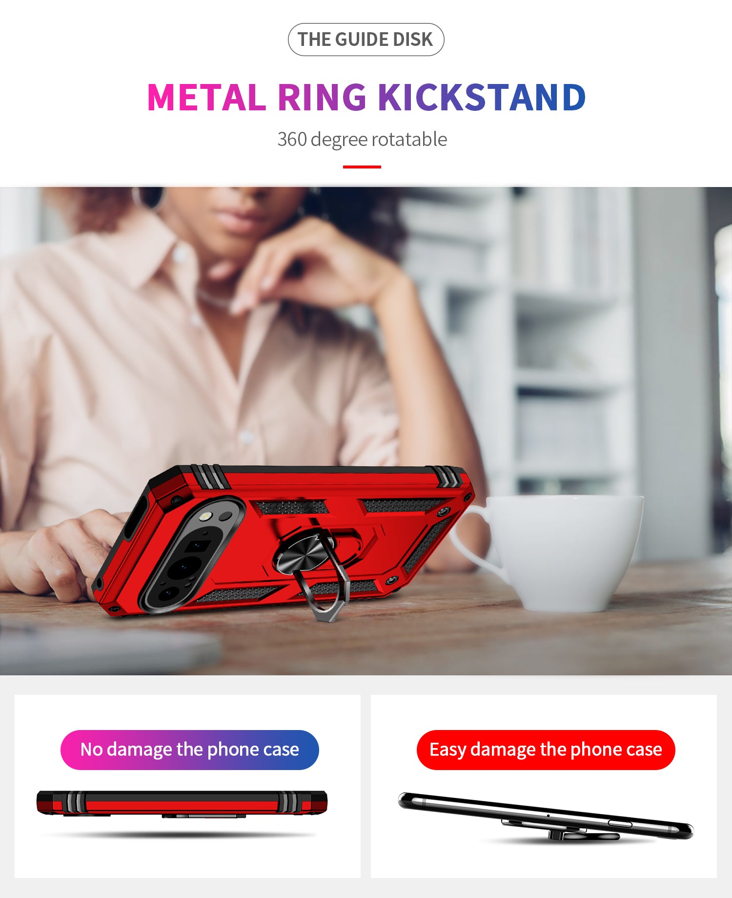 Google Pixel 9 Pro Military Armour Ring Case [Red]