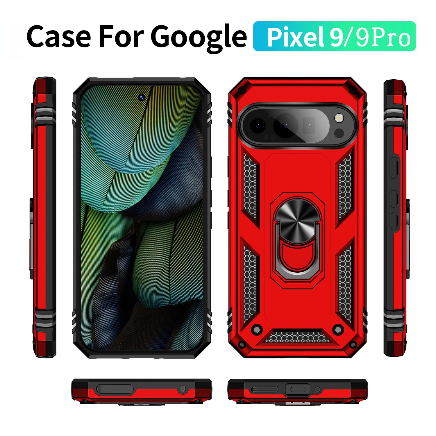 Google Pixel 9 Pro Military Armour Ring Case [Red]