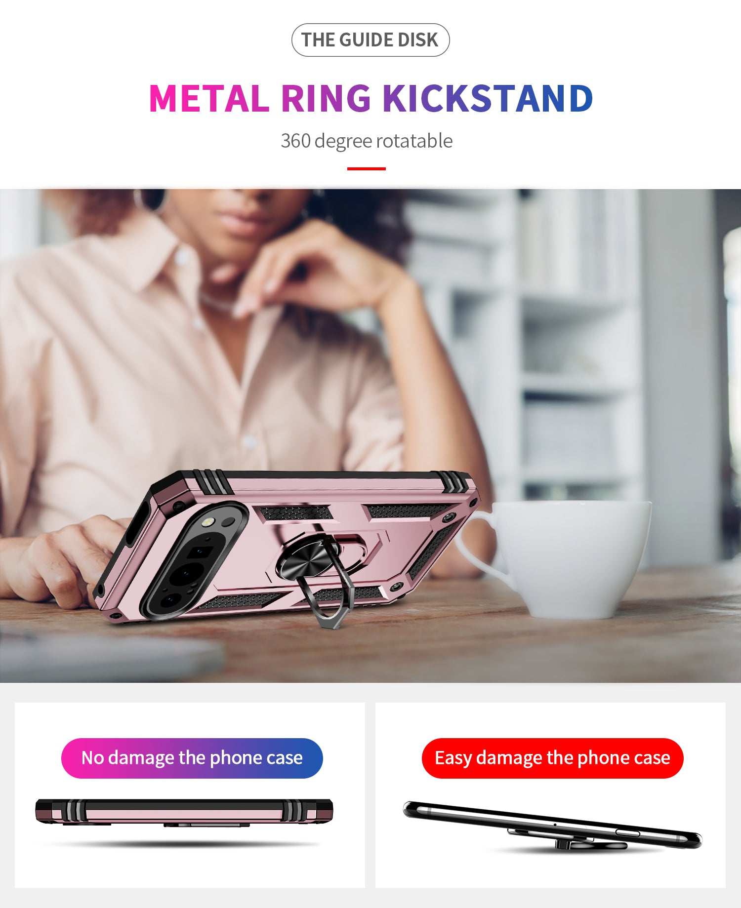 Google Pixel 9 Pro Military Armour Ring Case [RoseGold]