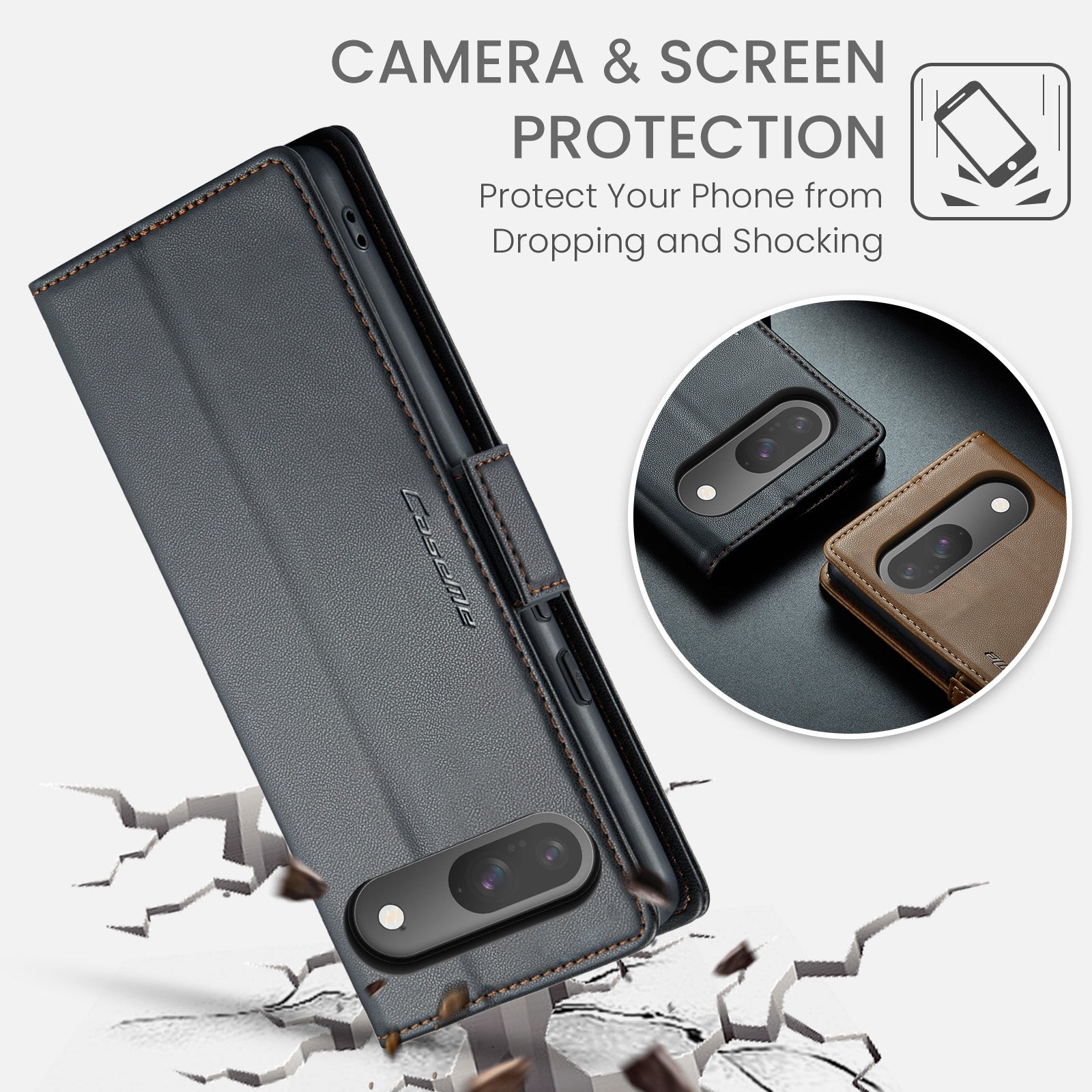 Google Pixel 9 Pro CaseMe Retro Wallet Case [Black]