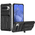 Google Pixel 9 Pro XL Heavy Duty Kickstand Card Holder Case Shockproof Black - Black
