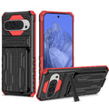 Google Pixel 9 Pro XL Heavy Duty Kickstand Card Holder Case Shockproof Red - Red
