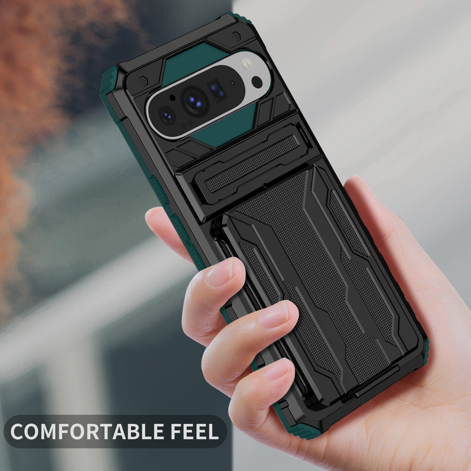 Google Pixel 9 Pro XL Heavy Duty Kickstand Card Holder Case Shockproof Teal