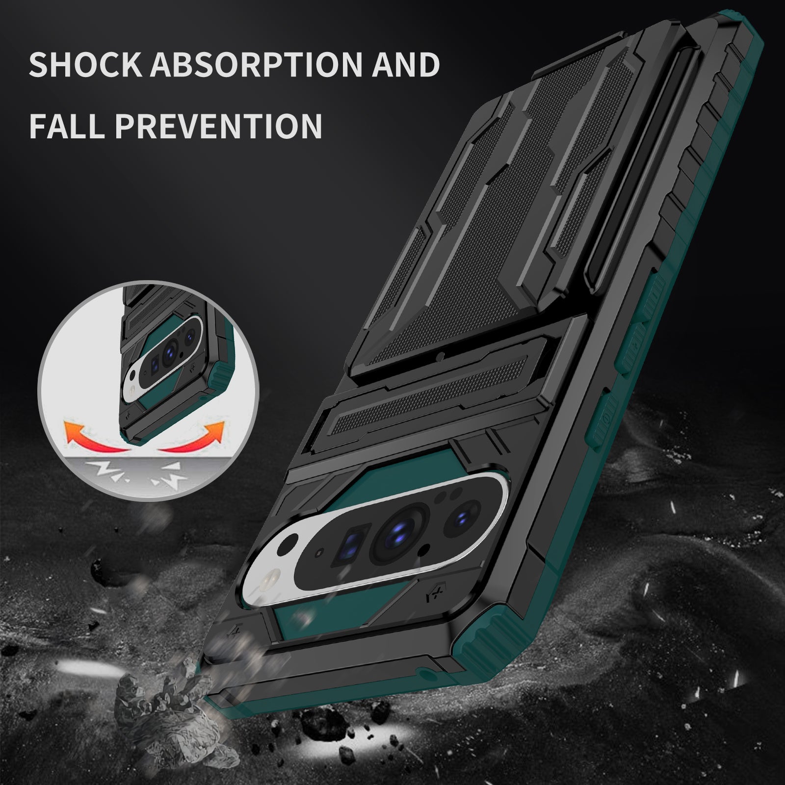 Google Pixel 9 Pro XL Heavy Duty Kickstand Card Holder Case Shockproof Teal