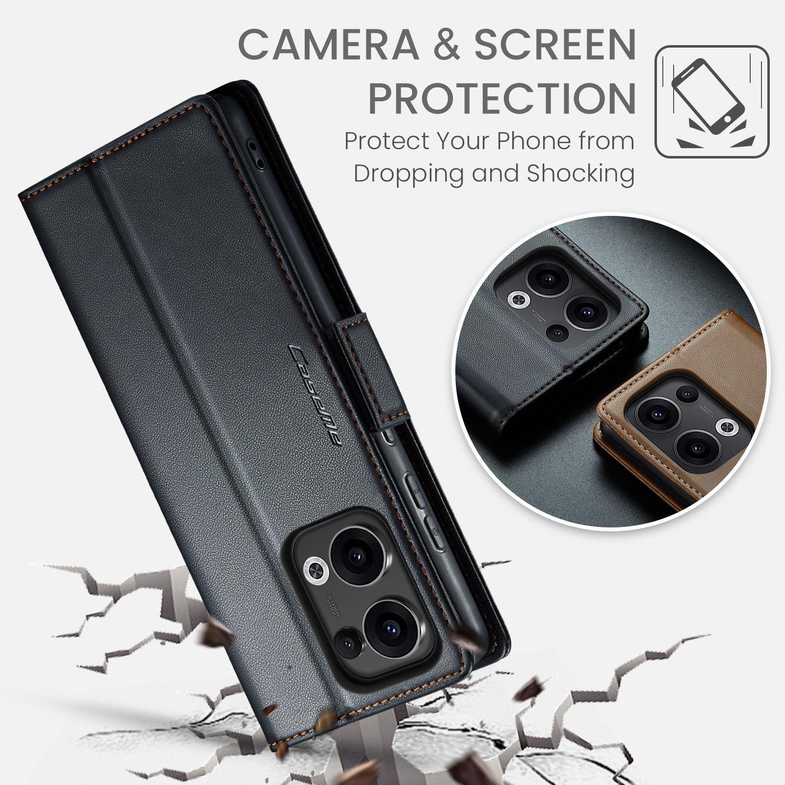 OPPO Reno 13 5G CaseMe Retro Wallet Case [Black]